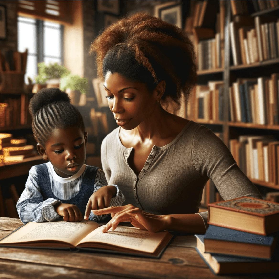 teacher and student engaging in a reading tutoring session